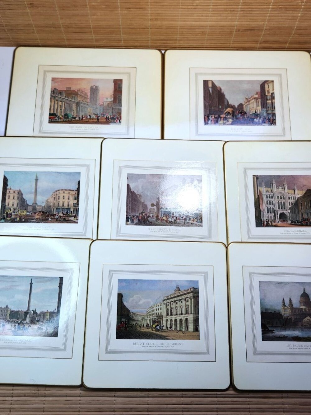 Vintage Sheraton Cork Placemats Box Set 8pc London 19th Century Thomas Shepherd